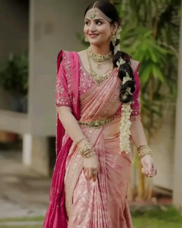 Pink Blossom Woven Banarasi Saree