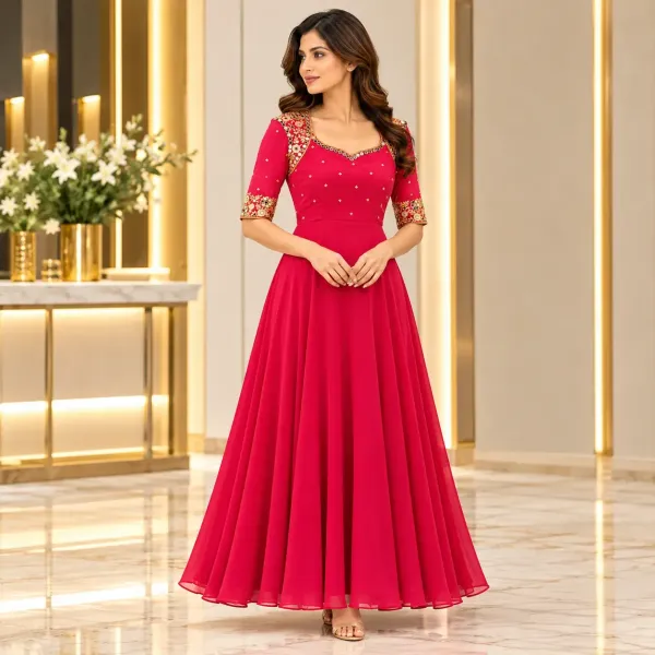 Pink Mirror Worked Georgette Anarkali Dress