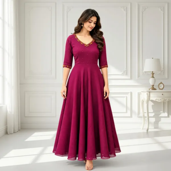 Purple Handworked A-Line Kurti