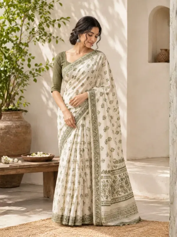 Olive Bloom Cotton Saree