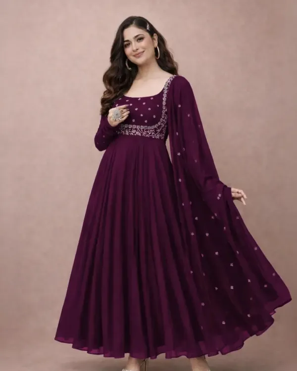BHOOLKU Embroidered Georgette Stitched Anarkali Gown 