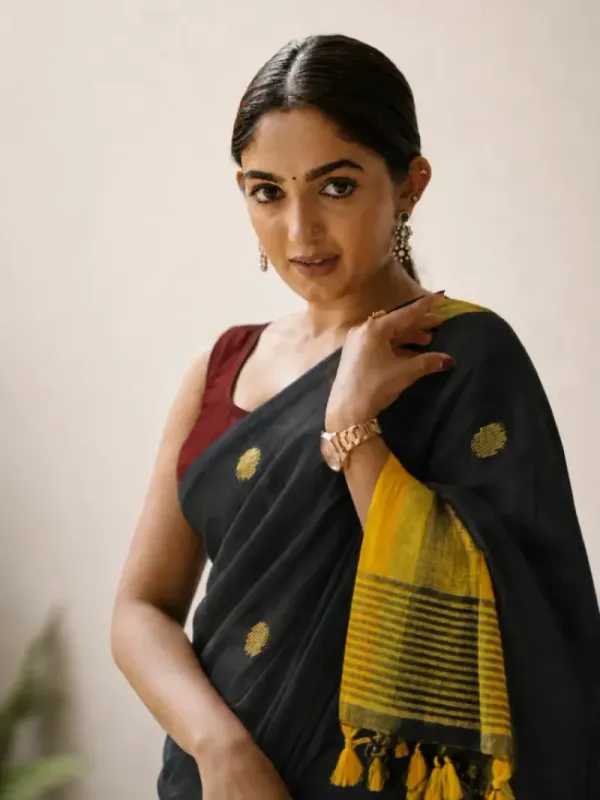 Black with yellow saree