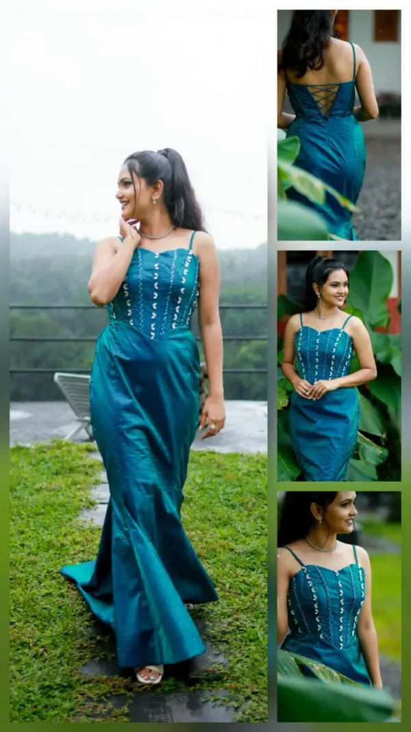 Peacock Blue Silk Sheath Gown