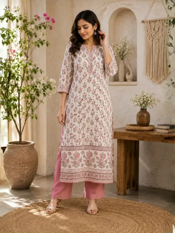 Blush Blossom Floral Kurti